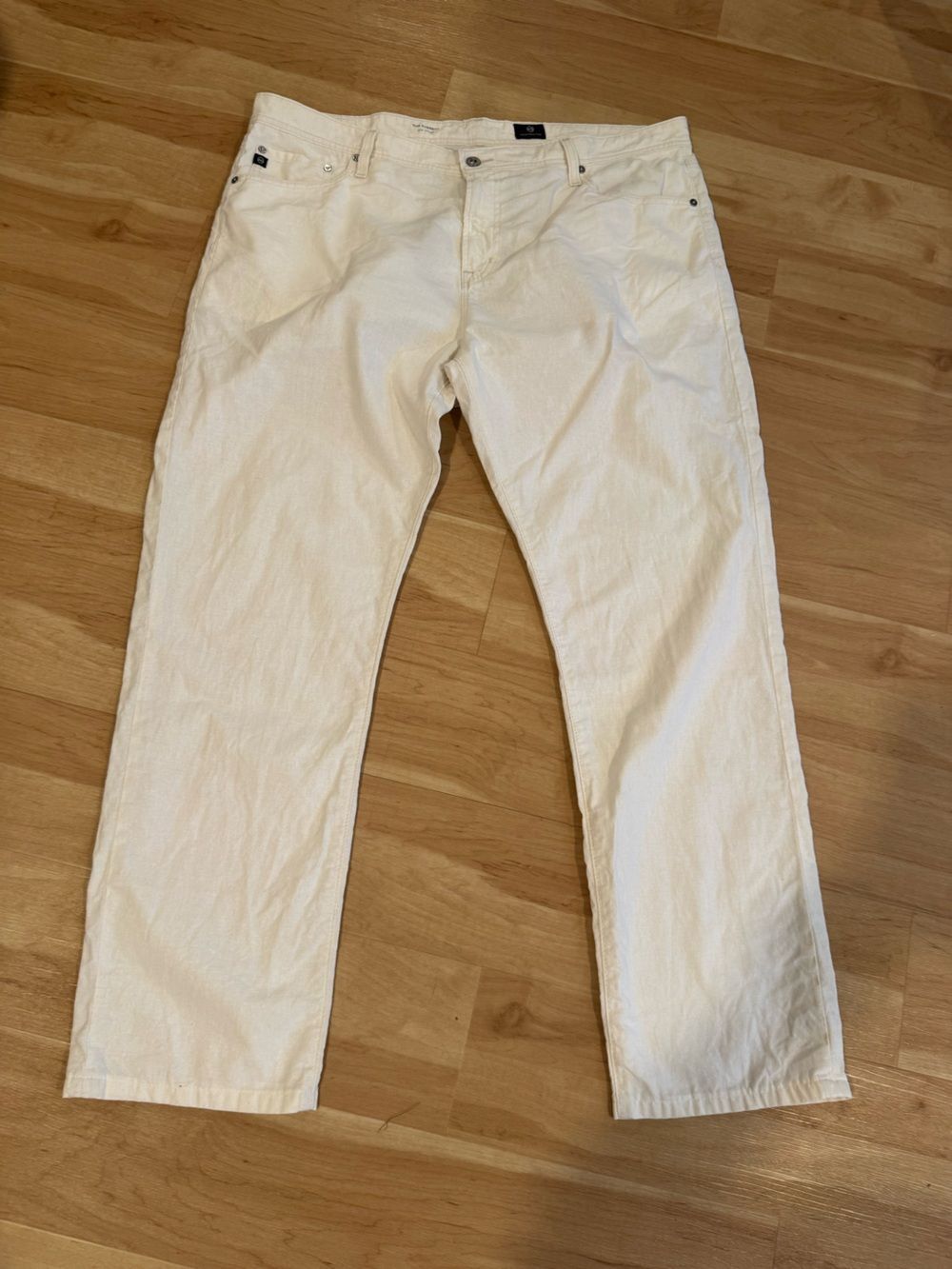 AG Adriano Goldschmeid The Everett Slim Straight Linen Cotton White Pants 40 x34